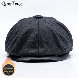 New Fall Winter Earflap Warm Beret Hat Uomo Casual Vintage Newsboy Cap Plus Velvet Female Cap ottagonale Peaky Blinders Flat Bone Y200110