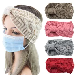 Mask Anti-leak Button Knitted Headband Wool Twist Bowknot Headband Women's Warm Sports Ear Protection Headgear GD850