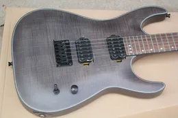 Guitarra elétrica cinza preto fábrica com 6 cordas, folheado de bordo de chama, hardwares pretos, ligação branca, captadores HH, pode ser personalizado