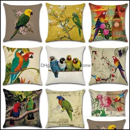 Cushion/Decorative Pillow Home Textiles & Garden Cushion Ers 45*45Cm Parrot Birds Flower Pattern Pillows Decorative Pillowcases For Sofa Off