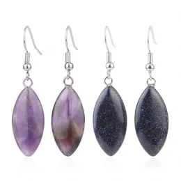 Natural Stone Dangle Earrings Horse Eye Shaped Pink Purple Crystal Quartz Drop Earring Simple Ear Jewellery for Women