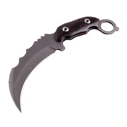 Coltello da artiglio Karambit 440C 57HRC Lama rivestita in titanio grigio Manico in ebano a codolo intero Coltelli da salvataggio di sopravvivenza Ourdoor H5451