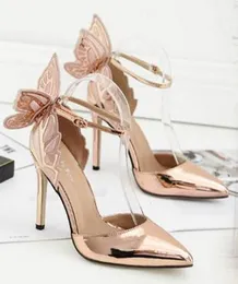 Лидер продаж: женские свадебные модельные туфли цвета шампанского, серебристого и черного цветов, женские туфли-лодочки на высоком каблуке с крыльями бабочки