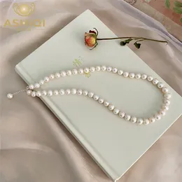 ASHIQI Natural Freshwater Pearl Necklace 925 Sterling Silver Jewelry for Women Gift 220217