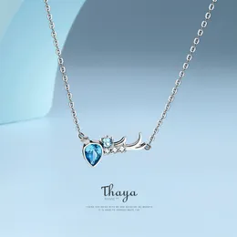 Thaya elegant 100% 925 sterling silver blå ädelsten hängsmycke halsband för kvinnor klar kubik zircon halsband smycken gåva Q0531