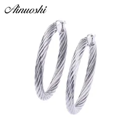 Twisted Silver Earrings Swirl Hoop 925 Sterling Silver Round Circle Earings Women Party Gift Trendy HipHop Jewelry 6 Sizes Y200106