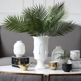 Ceramic Vase Muse Face Lip Multifaceted Vase Home Decoration Vase Artificial Flower Jewelry LJ201209
