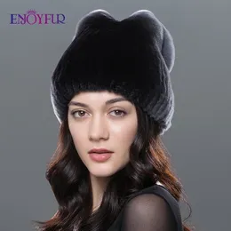 Women Natural Rex Rabbit Hat Bow Design Fashion Caps Brand Nowe rosyjskie zimowe futra czapki Y200102 S