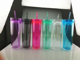 22oz akryl tumblers med lock och strån skinny tumbler klara plast tumblers resor koppar vatten kopp återanvändbar kopp med halm