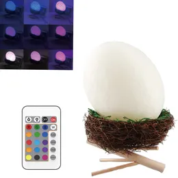 LED Night Light Lamp,Bird Nest Light Baby Kids Gift USB Charging 3D Printed Warm Cool Colorful Bird Nest Lamp and remote control