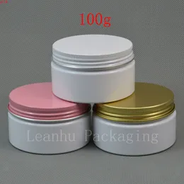 100g x 50 Boş Beyaz Pet Krem Kavanoz / Pembe Altın Alüminyum Vidalı Kap, 100cc Katı Parfümler Doldurulabilir Konteyner Yüksek Kaliteli