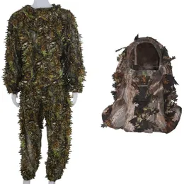 3D folha adultos ghillie terno woodland camo com máscara facial de camuflagem máscara de caça estéreo de folha 3d