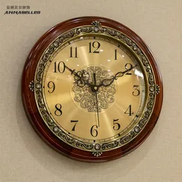Grande orologio da parete retrò in legno massello Soggiorno Camera da letto silenziosa americana europea Orologio creativo Home Relogio De Parede Regalo FZ635 201125
