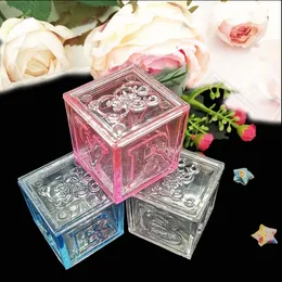 120PCS 2" Acrylic Bear Square Boxes Favors Baptism Party Sweet Holder Kid Birthday Candy Package Baby Shower AB Block Boxes Sweet Supplies