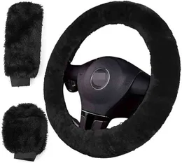 3 pcsset Car Steering Wheel Plush Warm Wheel Covers Winter Faux Fur Hand Brake Gear Cover Set Car Interior Accessories J220808