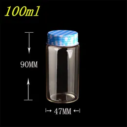 10pcs 47x90 mm 100ml Glass Bottles Silicone Stopper Blue Metal Screw Cap Leak Proof Empty Sealed Containers