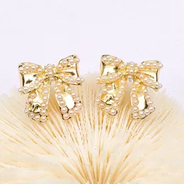 18K guldpläterad stud örhängen mode märke design dubbel bokstav 925 silver nål tofs metall kedja örondroppe inlay kristall rhinestone bröllop smycken tillbehör