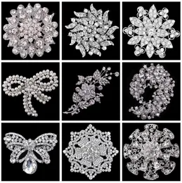 Brudbröllop brosch bukett corsage blomma båge mix stilar ihålig rhinestone grossist sparkly crystal runda mode