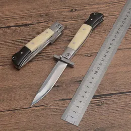 1Pcs New Tactical Folding Knife D2 Satin Blade Cow Bone Handle Outdoor Camping Hiking EDC Pocket Knives With Nylon Bag