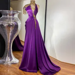 Gold Purple Prom Dresses 2020 Saprkly Beads Suknie wieczorowe Robe de Soirée Femme Vestidos de Fiesta