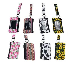 Sunflower ID-korthållare Neopren kort Ficka Keychain Mini Change Handväska Tryckkoppling Mynt Wallet Armbands Party Gifts Yfals2058