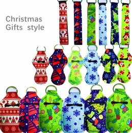 1 Set = 3 st 36 Styles Christmas Neoprene Hand Sanitizer Bottle Holder Wristlet Keychain Chapstick Holder Neoprene Keyring