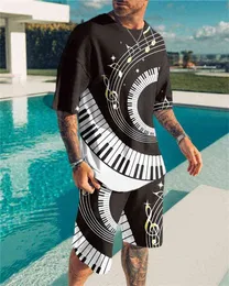 2021 Letnia męska koszulka Kreatywny 3D Piano Drukuj Krótki Rękaw Spodenki O-Neck Garnitur Męski zestaw dwuczęściowy G1222