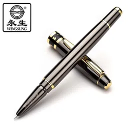 Högkvalitativ Wingsung Light Black Metal Fountain Pen School Office Stationery Calligraphy 0.38mm NIB Ink Pennor Present T200115