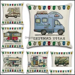 Pillow Case Bedding Supplies Home Textiles & Garden Happy Campers Linen Square Throw Pillows Er Sofa Cushion Ers With Zipper Closure Decorat