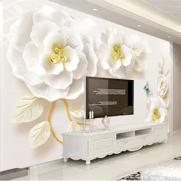 Kinesisk stil 3d präglade blommor väggmålning tapet vardagsrum hotell modern enkel bakgrund väggpapper heminredning papel väggmålningar