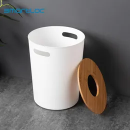 Smartloc 5PCS Plastic & Bamboo Bathroom Accessories Set Toothbrush Holder Toothpaste Dispenser Soap Dish Bin Toilet Accessories LJ201204