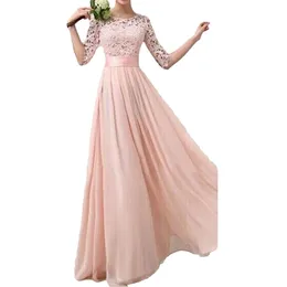Women's Party Long Dress Lace Chiffon Gown Elegant Princess Dress Plus Storlek 5XL Half Sleeve Ladies Vestidos Longo Robe Femme Y0118