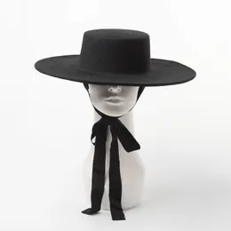 Wysokiej jakości jesienna Fedora Woman Woman Overized Big Women Wool Flat Top Ladies Wide Brim Hat na zimę Y200102