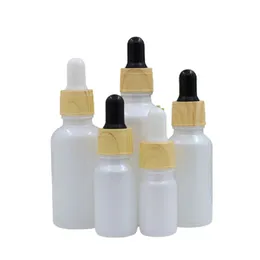 Empty Pearl White Glass Bottle False Wood Plastic Lid Cosmetic Packaging Essential Oil Rubber Dropper Refillable Vials Containers 5ml 10ml 15ml 20ml 30ml 50ml