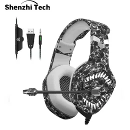 2020 LED Light Gaming Headset PS4 Headphone Over Ear with Mic 7.1 Surround Sound Stereo Camouflage Noise Cancelling for Computer
