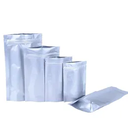 100PCS LOT STAND UP DOKAPER BAG Silver Aluminiumfolie Påse Reclosable Food Storage Bags Luktar Säkerhetsförpackning