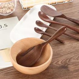Japanese Style Black Walnut Wooden Dessert Spoon Tableware Coffee Honey Spoons Stir Long Scoop Soup Rice Spoon Kitchen Supplies H jllMke