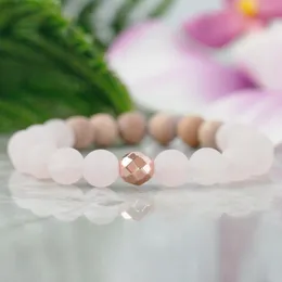 MG1072 Rose Quartz Woodbead Jewelry New Design Healing Crystals Bracelet for Love Crown Heart Chakra Wrist Mala Bracelet