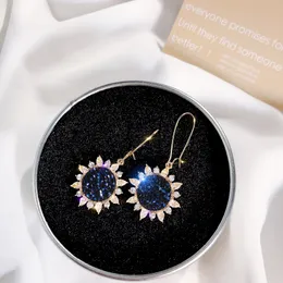 real pearl earrings Applicable Beautiful Girl's Sky Blue Sun Flower Earrings Long Style Earrings Face Thin Net Red Earrings Diamond Jewelry