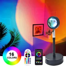 Inomhusbelysning Solnedgångslampa RGB 16 Färger App Fjärrkontroll Atmosfär Projektion Led Night Light för hem sovrum butik bakgrund dekoration