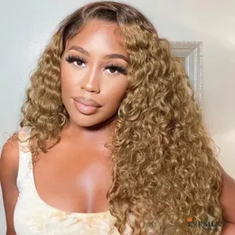 13x4 Ombre Honey Blonde Lace Front Human Hair Wig With Brown Root Brazilian Remy Hairs Curly Glueless Laces Fronts Wigs Pre Plucked