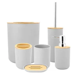 6 pezzi / set accessori per il bagno in plastica Set portasapone portaspazzolino tazza di risciacquo bottiglia di lozione kit di accessori per la casa LJ201204