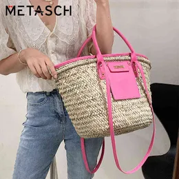 Shopping Bags METASCH S/S Straw Bucket Crossbody Large Capacity Fashionable Summer Knit Handbag Shoulder Women Beach 220301