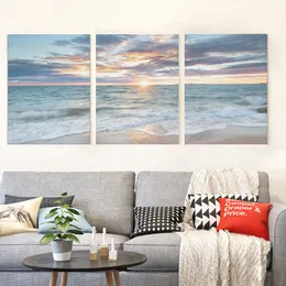 Wall Art Canvas obrazy 3 panel Seascape Sunset Beach Wave Modułowe zdjęcia Drukowane Plakat Living Room Home Decoration Rama Y200102