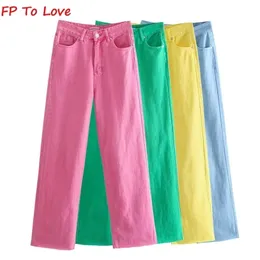 FP para amar mulher vintage largo perna calças jeans rosa verde azul amarelo outono primavera rua chegadas calças 220310