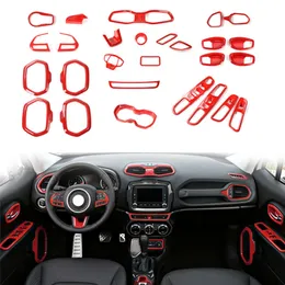 31PCS Red ABS Car Central Control Gear Interior Decoration Cover Trim Kit For Jeep Renegade 2016-2019