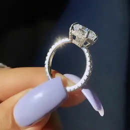 Real Sólido 100% 925 Anillo de plata esterlina dedo Lujo 2Ct Cojín corte Diamante Anillos de compromiso de boda para mujeres Joyería fina al por mayor