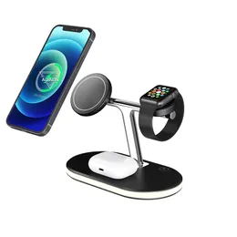 3 I 1 Magnetic Magsafing Wireless Phone Charger 15W Qi Fast Charging Station Dock For Watch iPhone Magsafe