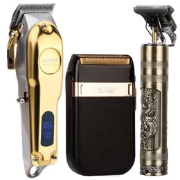 Hair Clipper Set Electric Trimmer Trådlös rakapparat Män Barberskärmaskin för uppladdningsbar USB Gold 220121