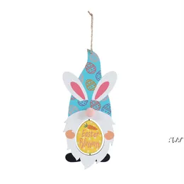 Paskalya Ahşap Cüceler Parti Dekorasyon Sarı Mavi Şapka Ahşap Bunny Cüceler Bahar Günü için Bir Yumurta Sarılmak CCF13075